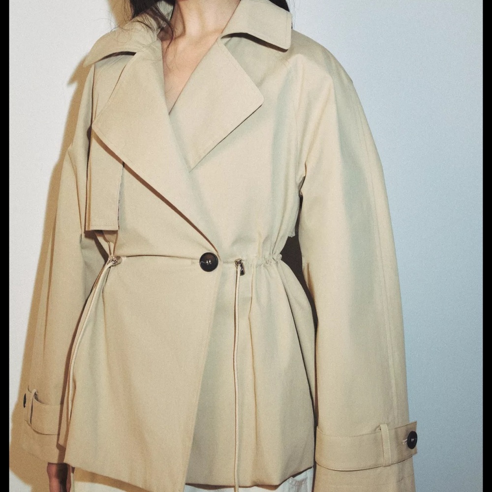 Zara Light Beige Drawstring Trench Coat
